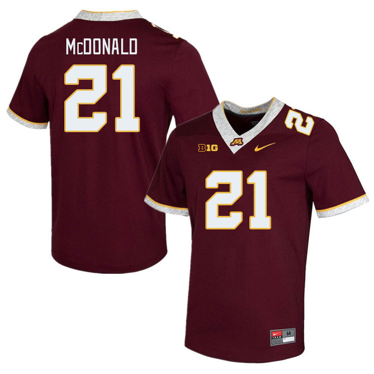 Men #21 Craig McDonald Minnesota Golden Gophers College Football Jerseys Stitched Sale-Maroon